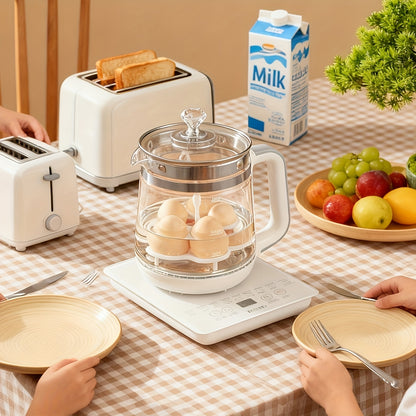 Electric Health Pot Glass Kettle 1.8L – 18 Cooking Functions Smart Touch Screen, Egg Steaming Rack, Removable Filter, Keep Warm for Coffee Porridge Tea – ShopVora CA