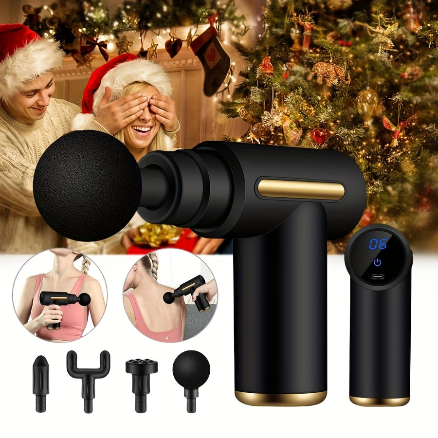 1pc Powerful Cordless Massage Gun with LED Display - Deep Tissue Muscle Relaxer, 4 Interchangeable Heads, 1200mAh Lithium Battery, Speed/Mode Settings, -C Fast, Durable & Portable for Home, Gym, Travel - Ideal for Back, Neck, Leg, Arm - Ideal Gift