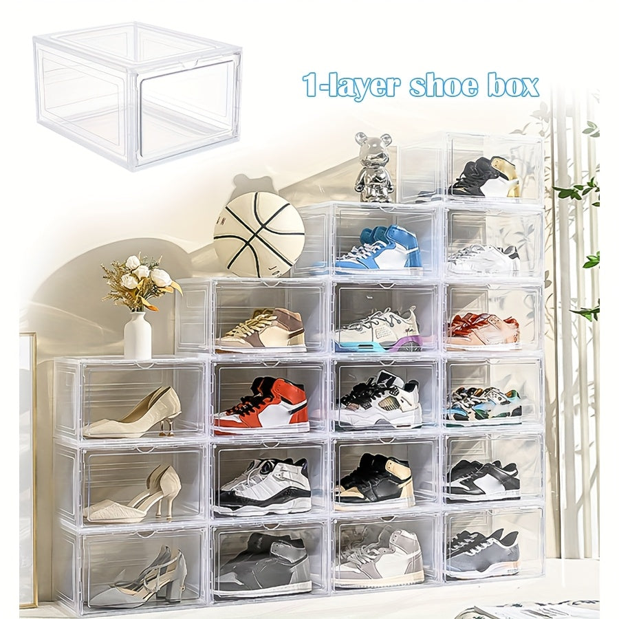 6-Layer Transparent Shoes Box Thickened Foldable Sneaker Shoe Organizers Stackable Dustproof High-Top Cabinet Shoe Rack Shelf