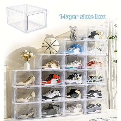 Transparent Stackable Shoe Box Organizer 6-Layer Foldable – Thickened Dustproof Clear Sneaker Storage Cabinet for High-Top Shoes, Shoe Rack Shelf for Closet