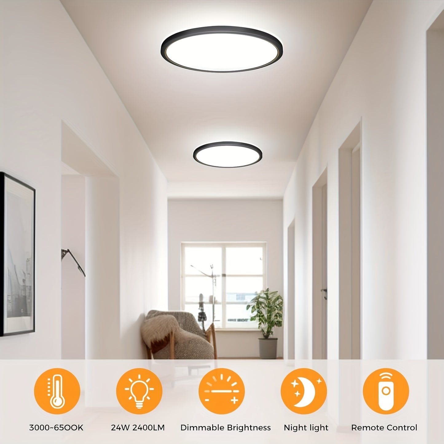 LED Flush Mount Ceiling Light 12 Inch with Remote Control – Dimmable 10-100%, 3-Colour Temperatures 3000K-6500K + 1800K Night Light | Low Profile Eye-Care Flicker-Free for Bedroom Kitchen Hallway, Black