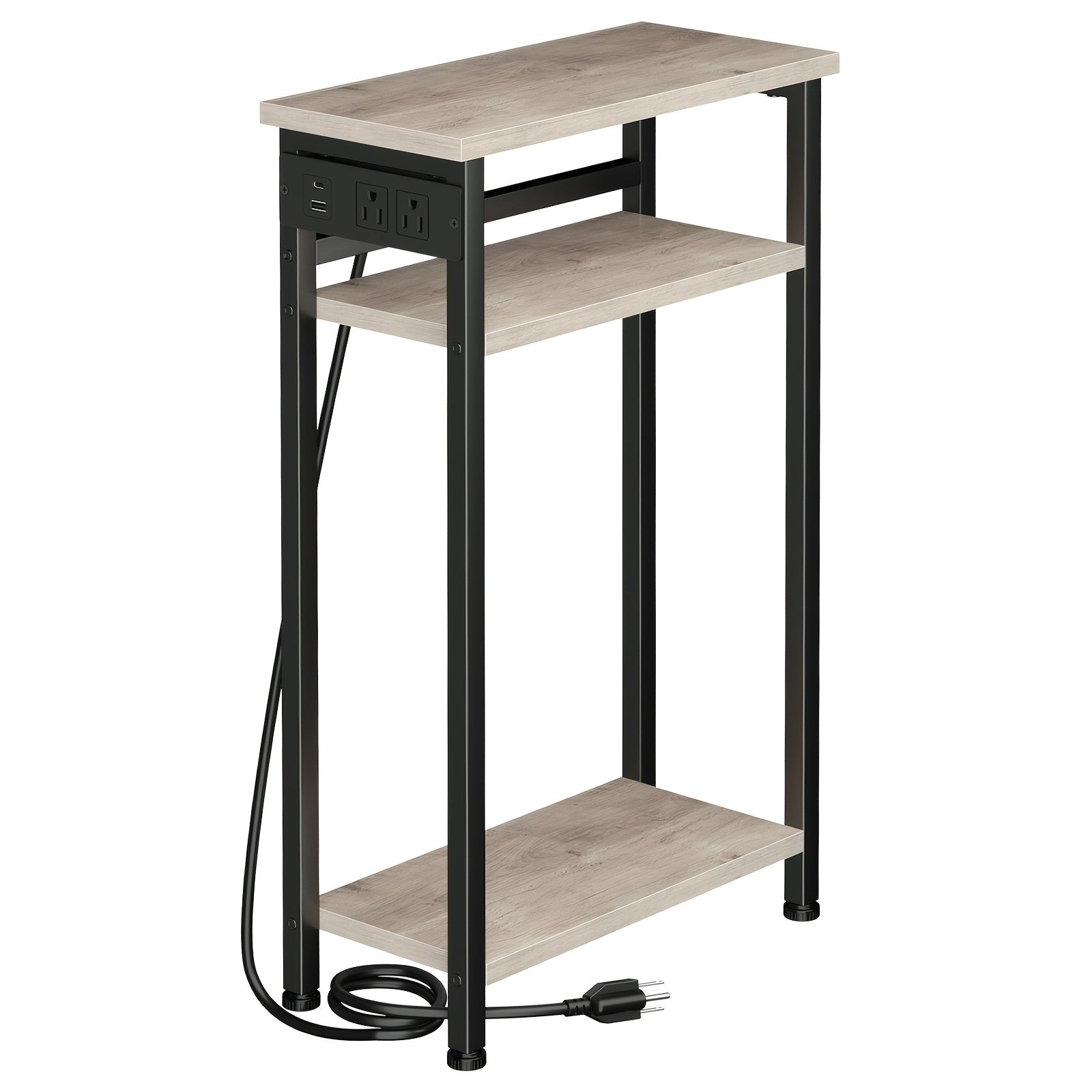 Narrow Side Table with Charging Station – 3 or 4 Tier, 2 USB + 2 Outlets, Small Space