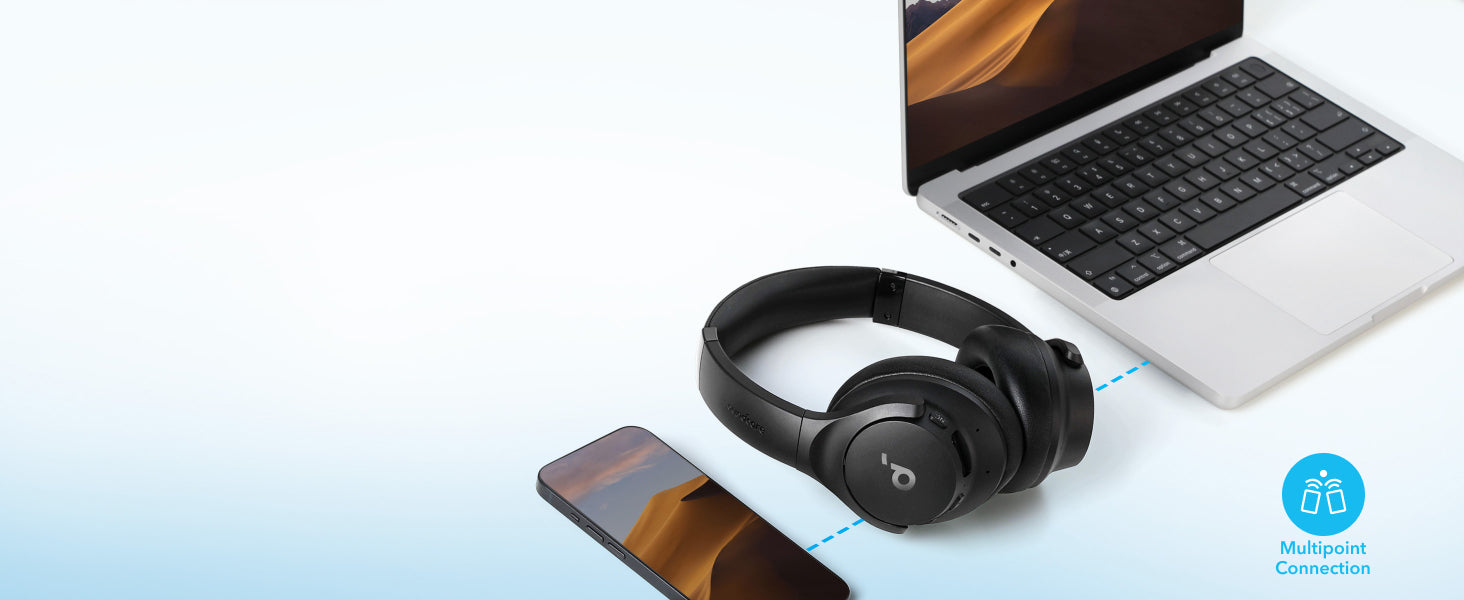 soundcore by Anker Q20i Hybrid Active Noise Cancelling Headphones, Wireless Over-Ear Bluetooth, 40H Long ANC Playtime, Hi-Res Audio, Big Bass, Customize via an App, Transparency Mode, Ideal for Travel (Renewed)