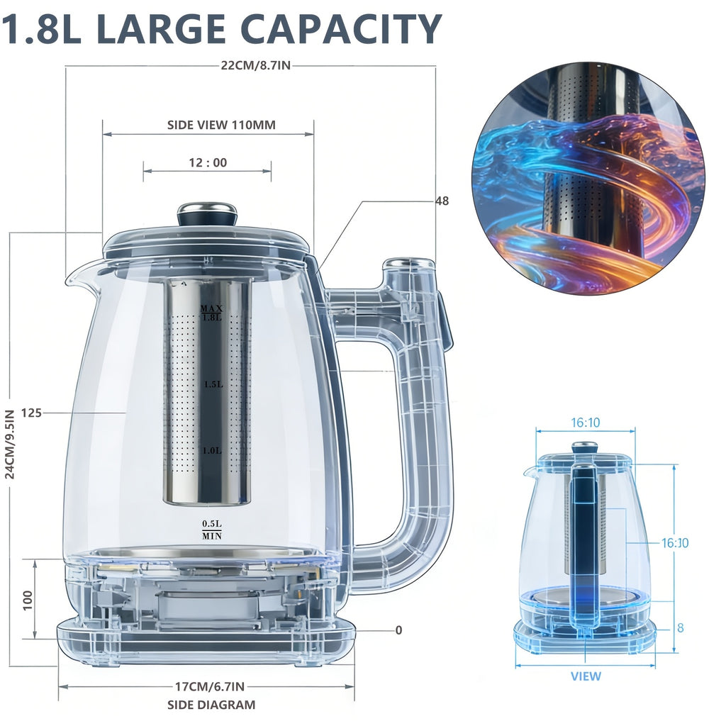 1.8 Liter Electric Kettle | Fast Heating, Automatic Shut-Off, Boil-Dry Protection, Removable Filter, 360° Swivel Base - Stainless Steel, Suitable For Brewing Tea, Coffee, And Heating Water For Milk Powder, Multifunctional Kitchen Appliance