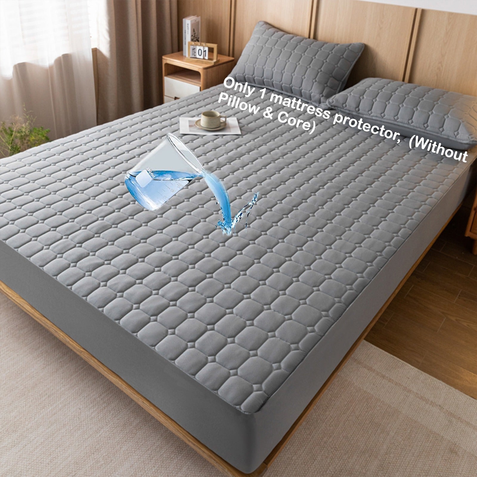 Waterproof Fitted Sheet Mattress Protector – Soft Quilted Breathable Bed Cover, Machine Washable, Fade-Resistant, Twin Full Queen King, Grey White Blue Black