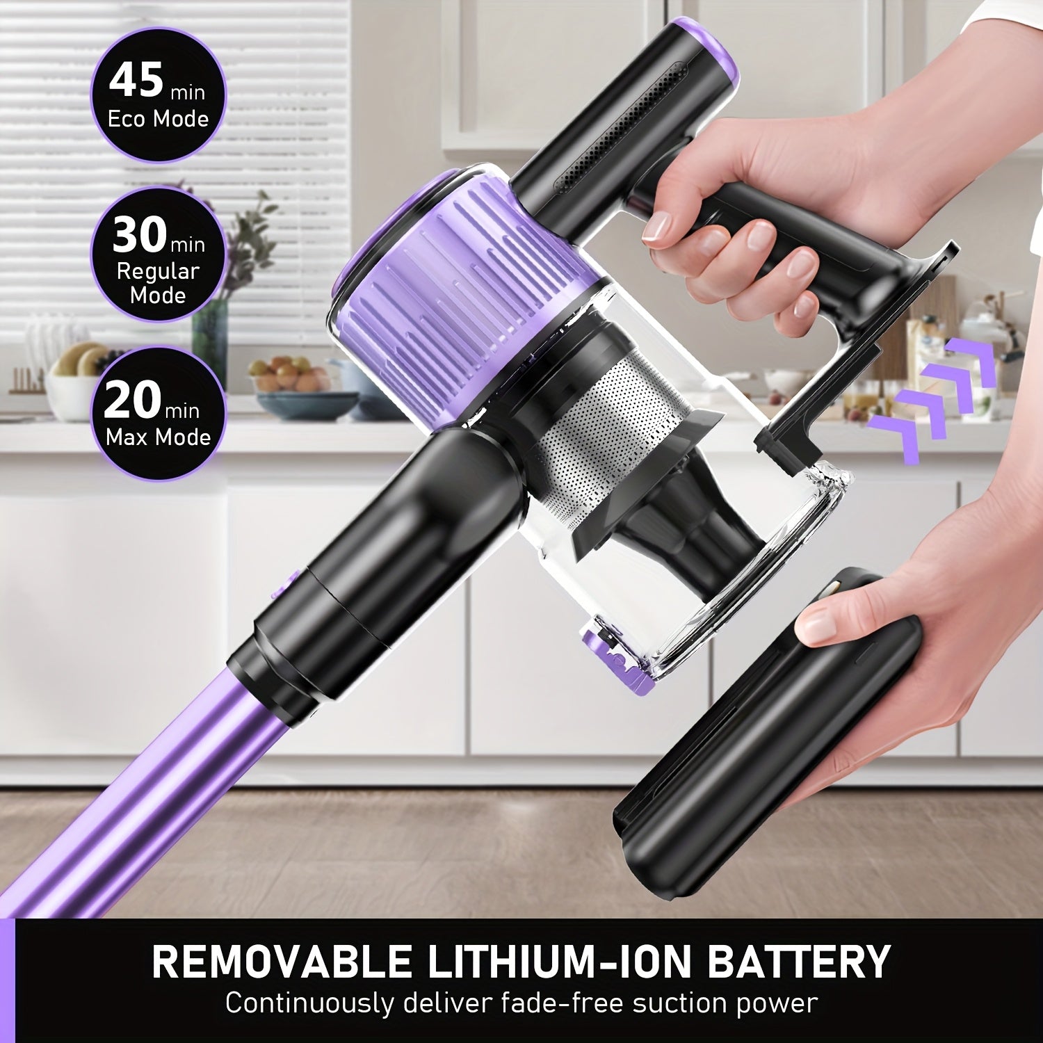 Cordless Vacuum Cleaner, 10in 1 Powerful Stick Vacuum, with Anti-Tangle Brush And Upgraded Green Light, 45mins Runtime Rechargeable Lightweight Vacuums for Hardwood Floor, Carpet, Pet Hair
