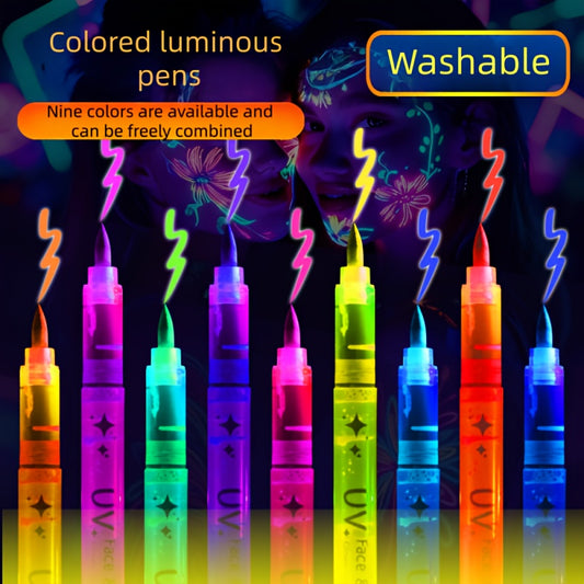 The 2026 New 9-color Fluorescent Drawing Pen Is Washable And Suitable for Various Occasions, Such As Role-playing, Clothing Description, And Object Drawing. It Is Perfect for Giving to Friends, Elders, Leaders, And Best Friends On Halloween