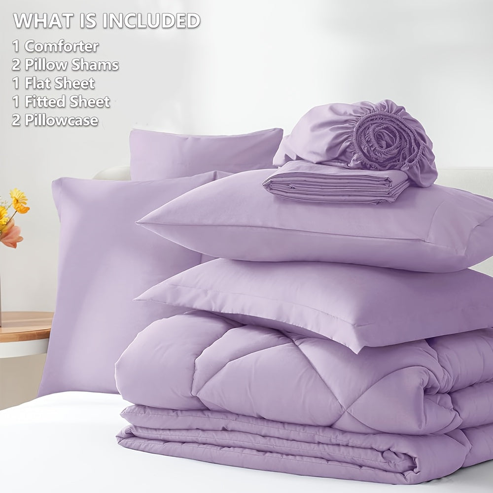 7pcs Quilting Comforter Collection - Soft Brushed Material - Box Stitch Pattern - Luxuriously Soft Bedding Ensemble Including Comforter - Complete Bedding with Comforter, Flat Sheet, Fitted Sheet, Pillowcases