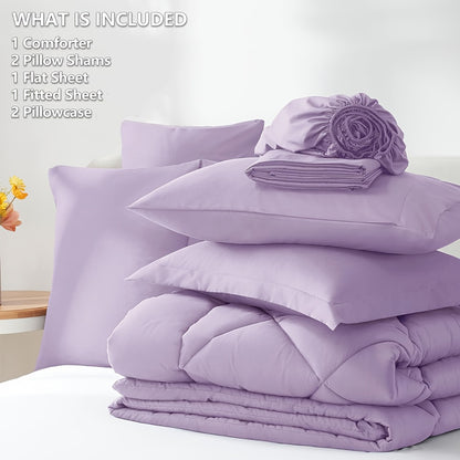 Quilted Comforter Bed-in-a-Bag Set 7pcs – Soft Brushed Microfiber Box Stitch Pattern, All-Season Bedding Ensemble with Comforter, Flat Sheet, Fitted Sheet & Pillowcases