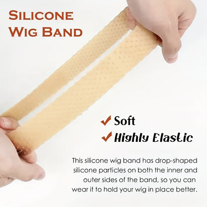 Silicone Wig Band & HD Wig Cap Set of 6 - Anti-Slip Adjustable Headband for Lace Wigs, 2pcs Silicone Bands + 4pcs HD Wig Caps, Secure Glueless Wig Accessories for Women