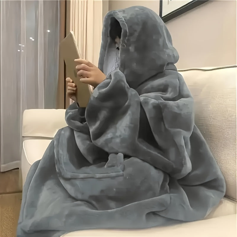 Oversized Hooded Wearable Blanket with Extra-Large Pocket – Ultra-Soft Double-Sided Flannel, Machine Washable, Cozy Winter Wrap for Adults – Perfect Gift for Men & Women