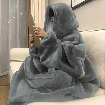 Oversized Hooded Wearable Blanket with Extra-Large Pocket – Ultra-Soft Double-Sided Flannel, Machine Washable, Cozy Winter Wrap for Adults – Perfect Gift for Men & Women