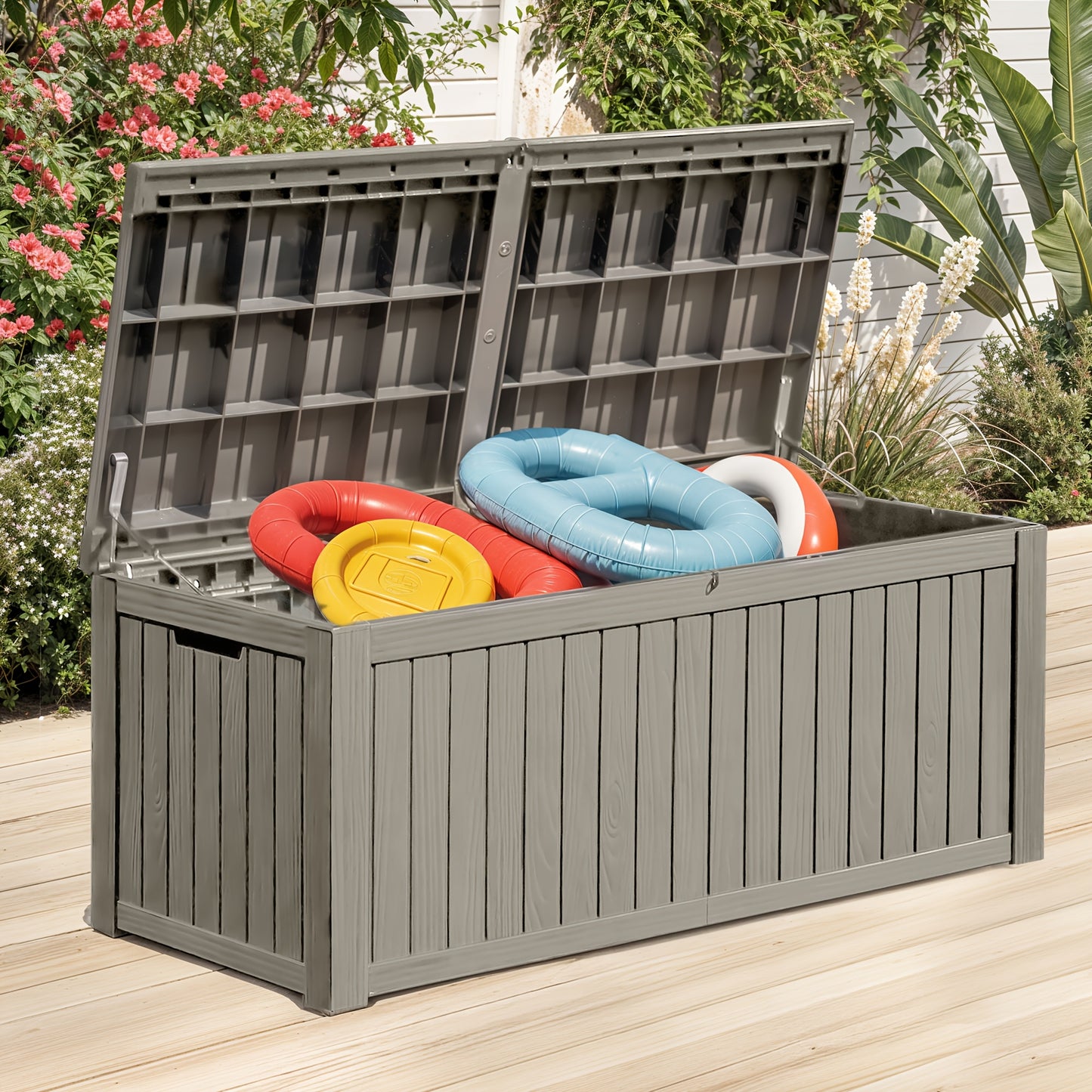 Outdoor Waterproof Resin Deck Box 51 80 150 180 Gallon - Weatherproof Patio Storage Box Bench and Table for Garden Tools Pool Supplies Patio Furniture Brown Black Canada