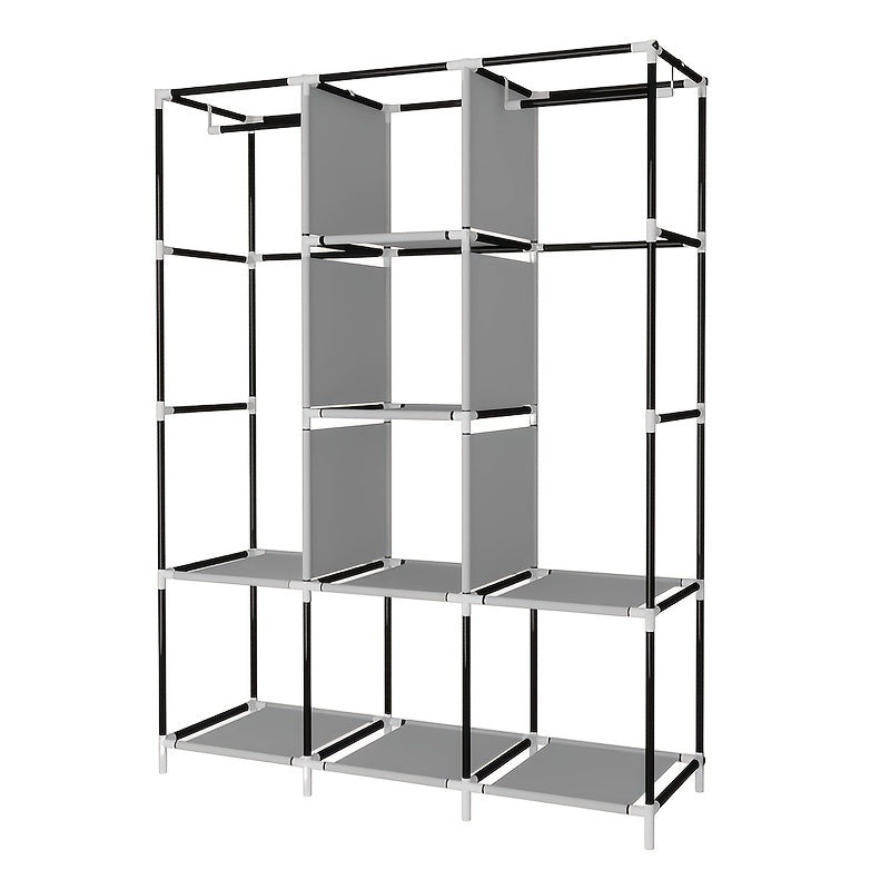 Portable Wardrobe Closet Clothes Organizer Non-Woven Fabric Cover with 6 Storage Shelves, 2 Hanging Sections and 4 Side Pockets size (170*128*45CM/148*56*44CM)