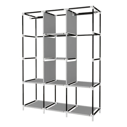 Non-Woven Fabric Wardrobe Closet with 6 Shelves, 2 Hanging Sections & 4 Side Pockets – Dustproof Portable Clothes Organizer 170x128x45CM / 148x56x44CM for Bedroom