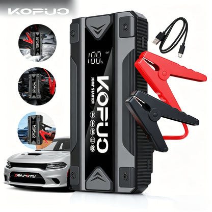 Compact Car Jump Starter 5000A/6000A with Safety Jumper Cables, Fast Charge, USB Power Bank & LED Flashlight – 12V Camping & Emergency Booster