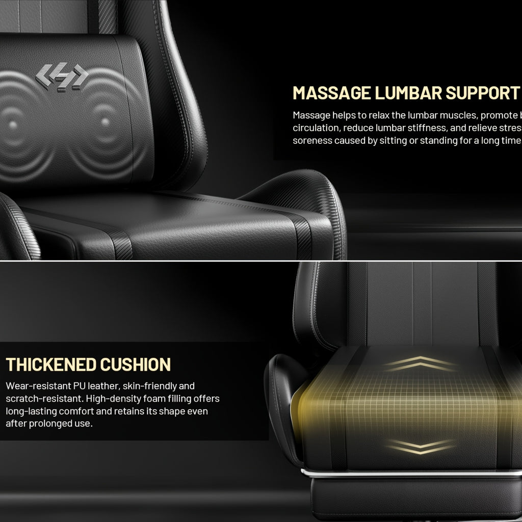 Ergonomic Gaming Chair with Lumbar Massage & Adjustable Headrest, The Most Beloved Christmas Gift for Gamers, High-Back PU Leather Computer Seat with Retractable Footrest and 360° Swivel Base for Home Office, Gaming