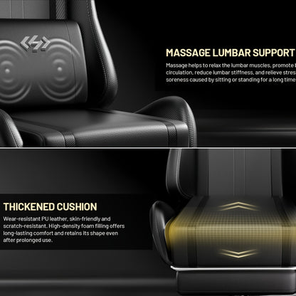 Massage Lumbar Gaming Chair with Pocket Spring Seat – High-Back PU Leather Computer Chair, Memory Foam Headrest, Retractable Footrest, 135° Recline, 360° Swivel, for Home Office & Gaming