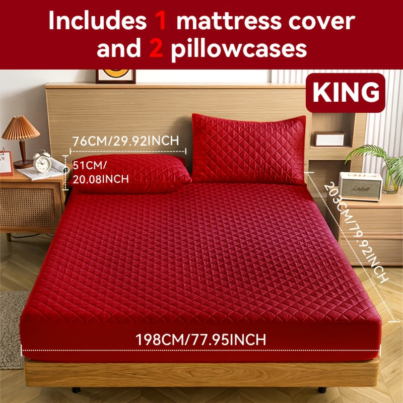 Waterproof Mattress Protector with Embossed Design – Non-Slip Thickened Cover, 21" Deep Pocket, Optional Pillowcase, Twin Full Queen King, 19 Colours