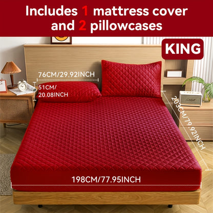Waterproof Mattress Protector with Embossed Design – Non-Slip Thickened Cover, 21" Deep Pocket, Optional Pillowcase, Twin Full Queen King, 19 Colours