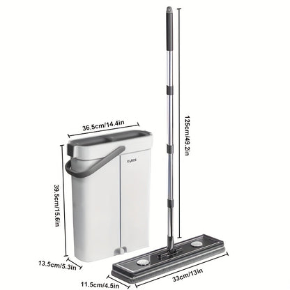 Flat Mop and Bucket with Wringer Set Hands-Free, Dual Compartment Wet Dry Separation Floor Cleaning System, 360° Rotating Head, 2 Reusable Microfiber Pads for All Floor Types Windows Walls