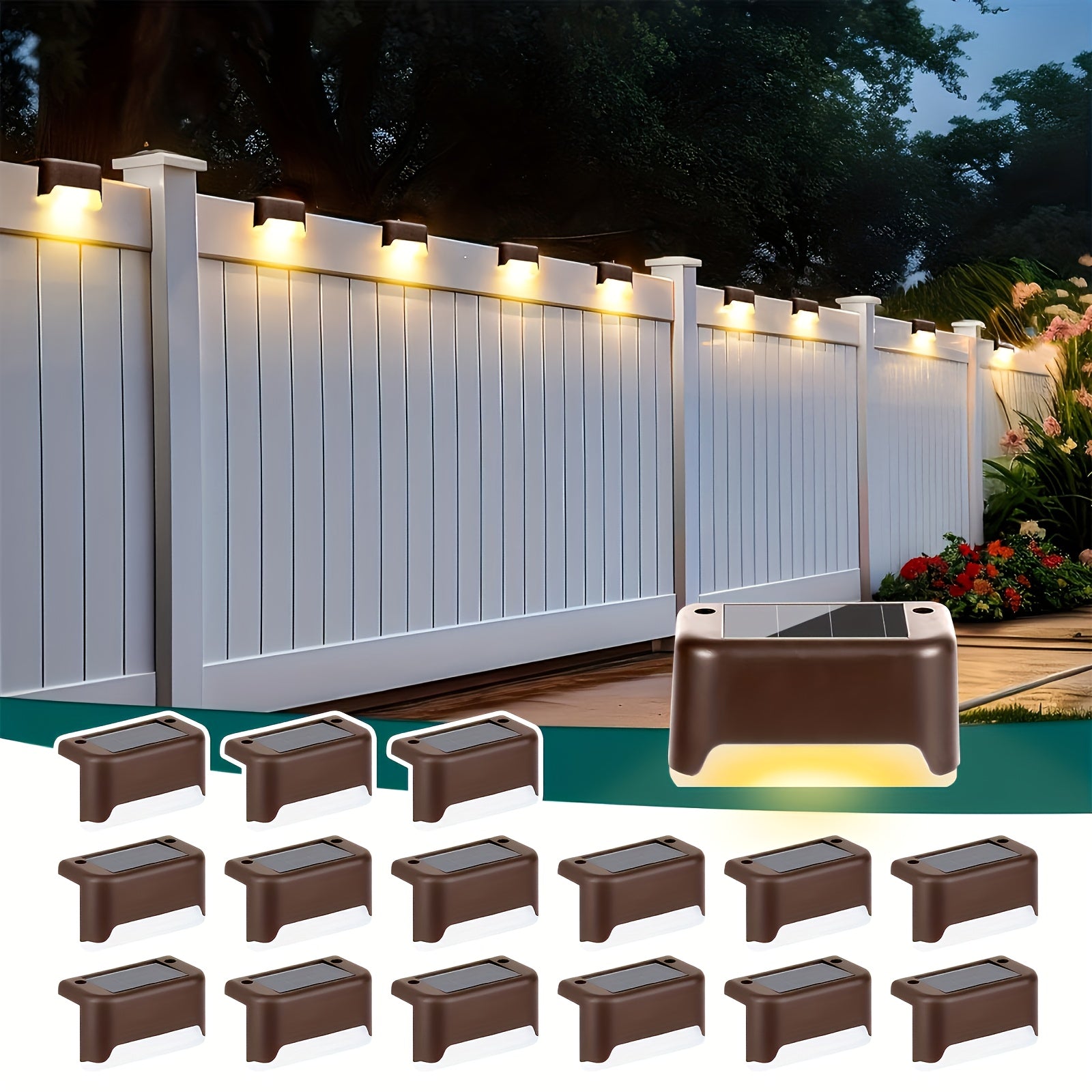 Solar Step Lights Outdoor Waterproof LED – Auto On/Off Warm White Landscape Lighting for Stairs, Fences, Courtyards & Garden Paths, Matte Metal, Black/White/Brown, 4/8/16/32 Pack Canada