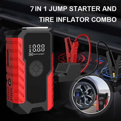 5000A Peak Car Jump Starter 10000mAh with Optional 150PSI Air Pump, LED Light & Digital Display, 12V Emergency Battery Booster for Trucks, SUVs, Motorcycles & Snowmobiles – Type-C USB Output