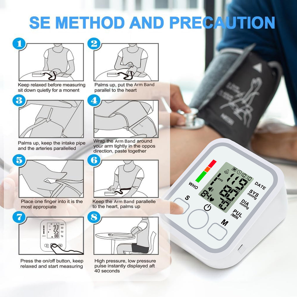 All-in-One Portable Upper Arm Blood Pressure Monitor | Large LCD Display, One-Touch Operation, Voice Reports, Hypertension Alerts, 2x99 Memory, Adjustable Cuff | Home & Travel Essential, Ideal for Seniors, Pregnant Women, Blood Pressure ManaSynthetic