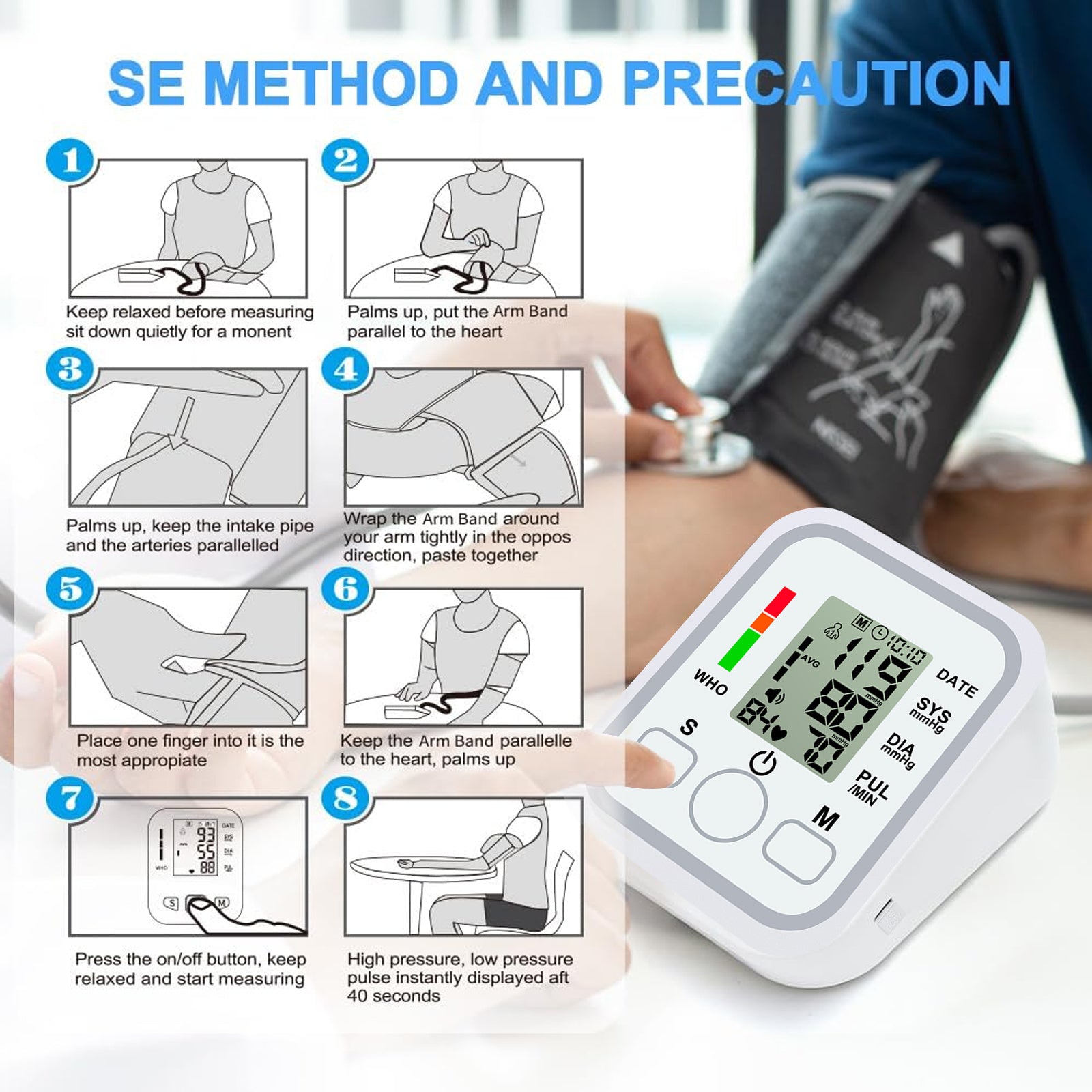 All-in-One Portable Upper Arm Blood Pressure Monitor | Large LCD Display, One-Touch Operation, Voice Reports, Hypertension Alerts, 2x99 Memory, Adjustable Cuff | Home & Travel Essential, Ideal for Seniors, Pregnant Women, Blood Pressure ManaSynthetic