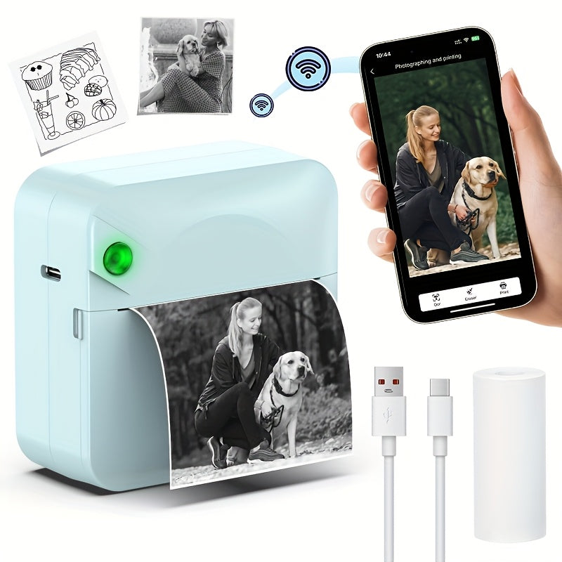 Wireless Pocket Thermal Sticker Printer Inkless with Thermal Paper Roll, Intelligent Portable Mini Printer for Photos Memos Diaries Notes Journaling Scrapbooking – iOS & Android Compatible