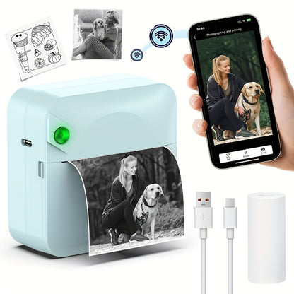 Wireless Pocket Thermal Sticker Printer Inkless with Thermal Paper Roll, Intelligent Portable Mini Printer for Photos Memos Diaries Notes Journaling Scrapbooking – iOS & Android Compatible