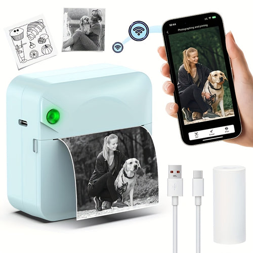 Wireless Pocket Thermal Sticker Printer Inkless with Thermal Paper Roll, Intelligent Portable Mini Printer for Photos Memos Diaries Notes Journaling Scrapbooking – iOS & Android Compatible