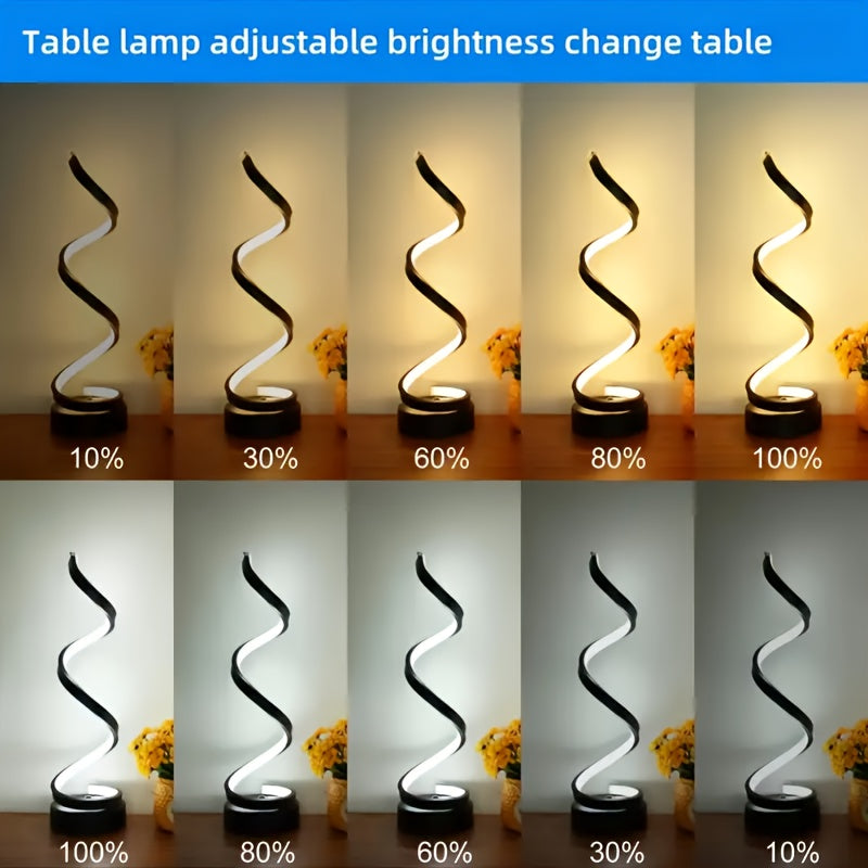 2/1pc Bedside Table Lamp For Bedroom - 3 Way Dimmable Touch Lamp USB C Charging Ports, Modern Minimalist Dimmable Spiral Table Lamp For Living Room, Desk, LED Bulb Included, Available In 1pc (Black/White)