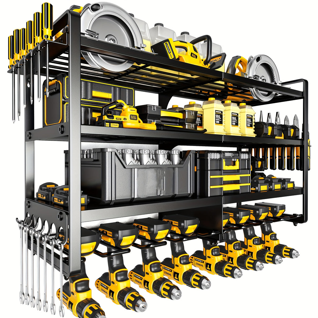 4-Tier Wall-Mounted Drill Storage Rack Heavy-Duty Metal – 8-Slot Cordless Drill & Power Tool Organizer for Garage, Workshop & Warehouse, 32-Inch Utility Shelf | Gift for Men Canada