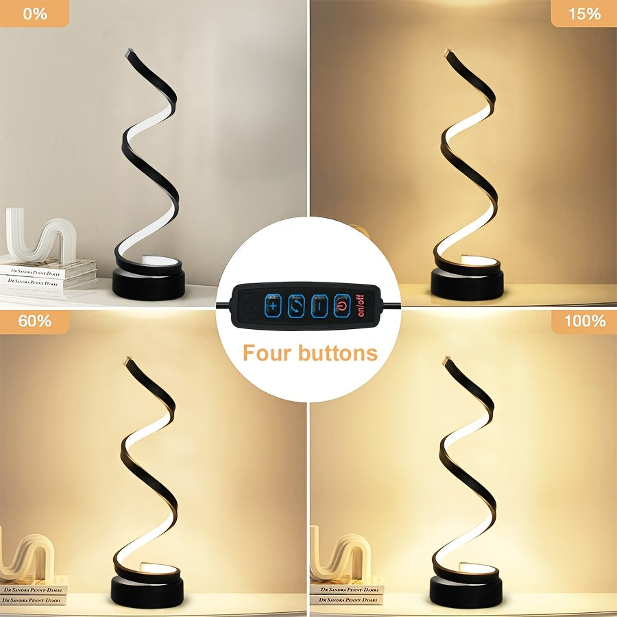 2/1pc Bedside Table Lamp For Bedroom - 3 Way Dimmable Touch Lamp USB C Charging Ports, Modern Minimalist Dimmable Spiral Table Lamp For Living Room, Desk, LED Bulb Included, Available In 1pc (Black/White)
