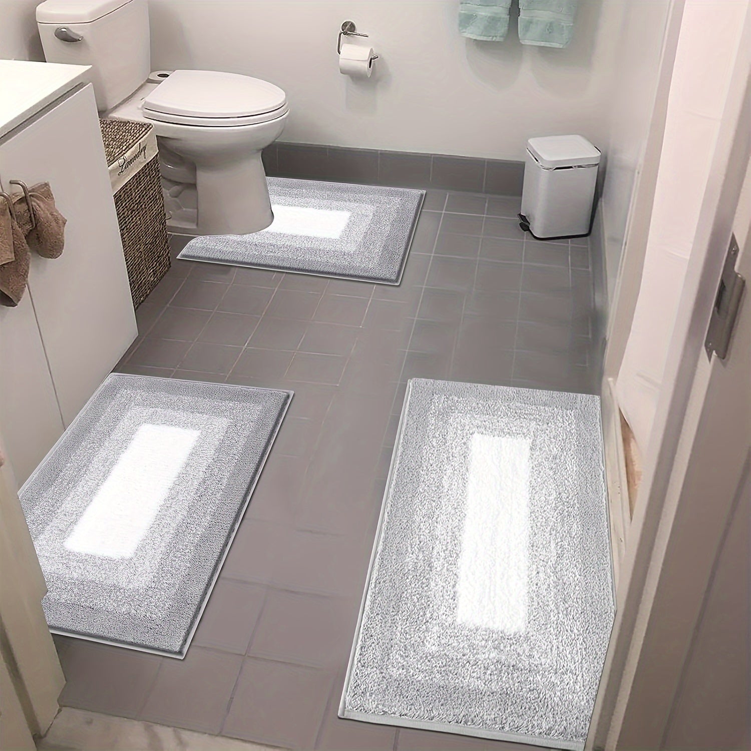 Bathroom Rugs Sets 3 Piece, Non Slip Ultra Soft Bath Mats, Absorbent Microfiber Plush Bath Rugs with U-Shaped Contour Toilet Mat Machine Washable