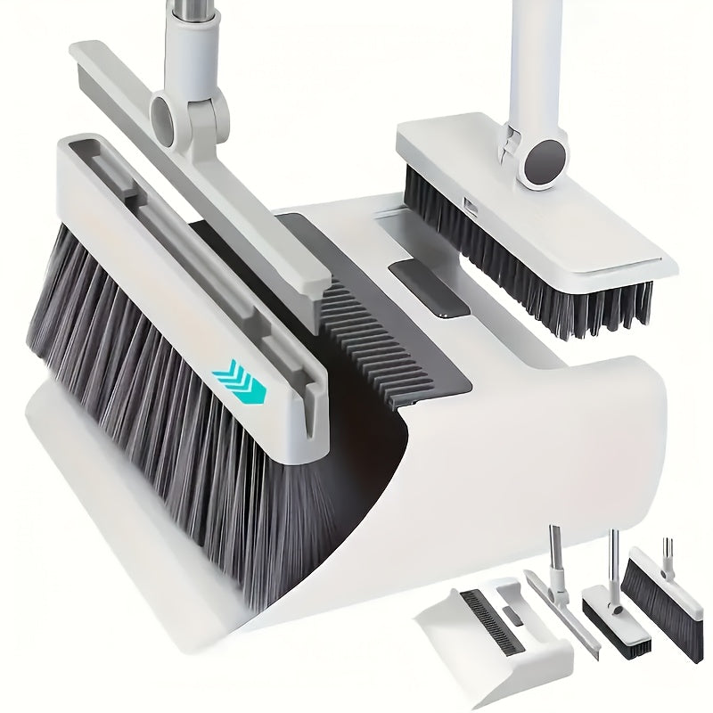 Extra-Long Broom and Dustpan Set with Floor Brush & Window Scraper – Multi-Functional Indoor/Outdoor Sweeping Kit for Tile, Hardwood, Kitchen & Pet Hair Daily Cleaning | ShopVora CA