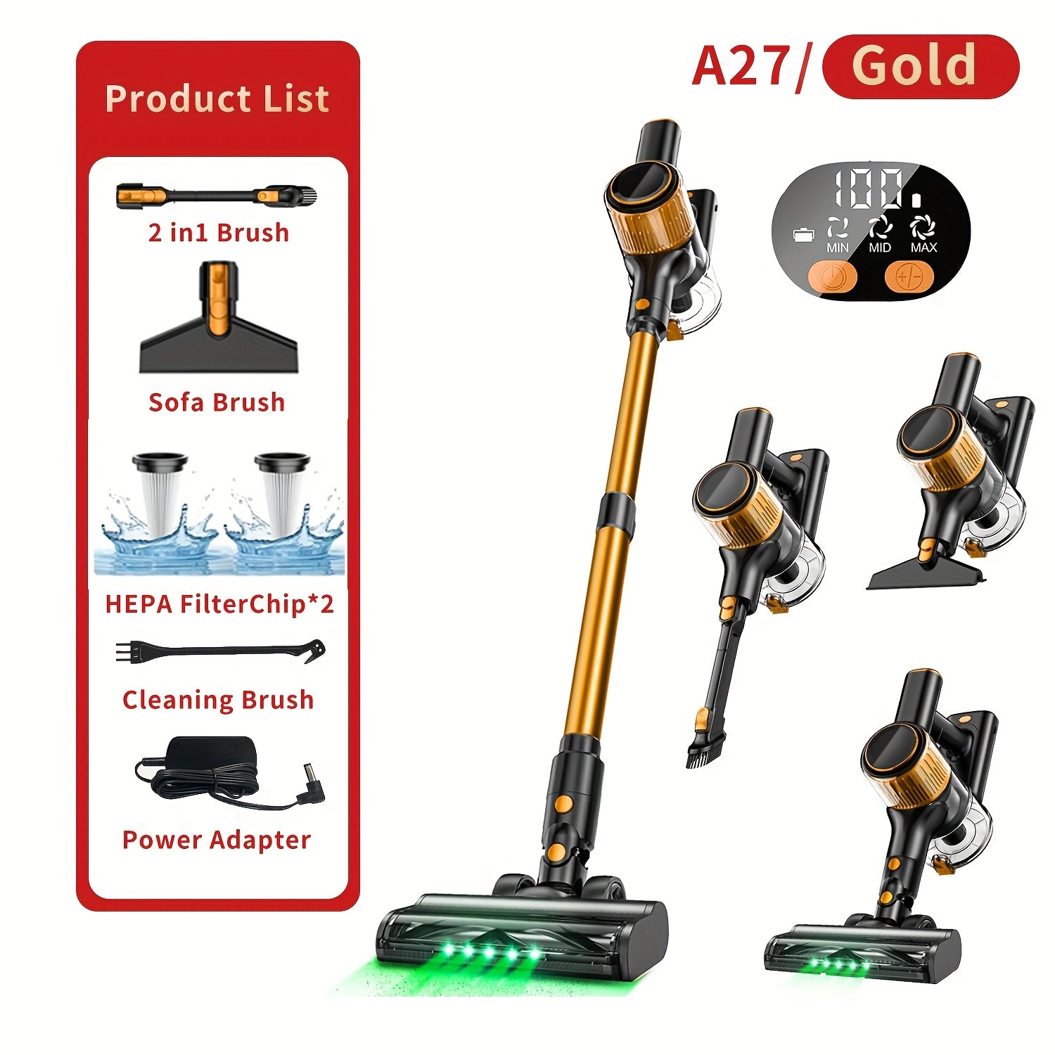 Cordless Vacuum Cleaner 8-in-1 Lightweight Stick Vacuum with LED Display – 3 Suction Modes Anti-Tangle for Hard Floor Carpet Pet Hair, Pink Wireless Home Vacuum