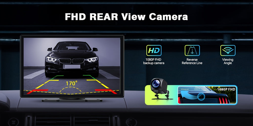 LAMTTO 9'' Carplay Screen for Car, Compatible with Carplay & Android Auto, Portable Carplay Screen with 1080P Backup Camera, Mirror Link, Bluetooth, GPS Navigation, Voice Assistant, FM, AUX, Airplay