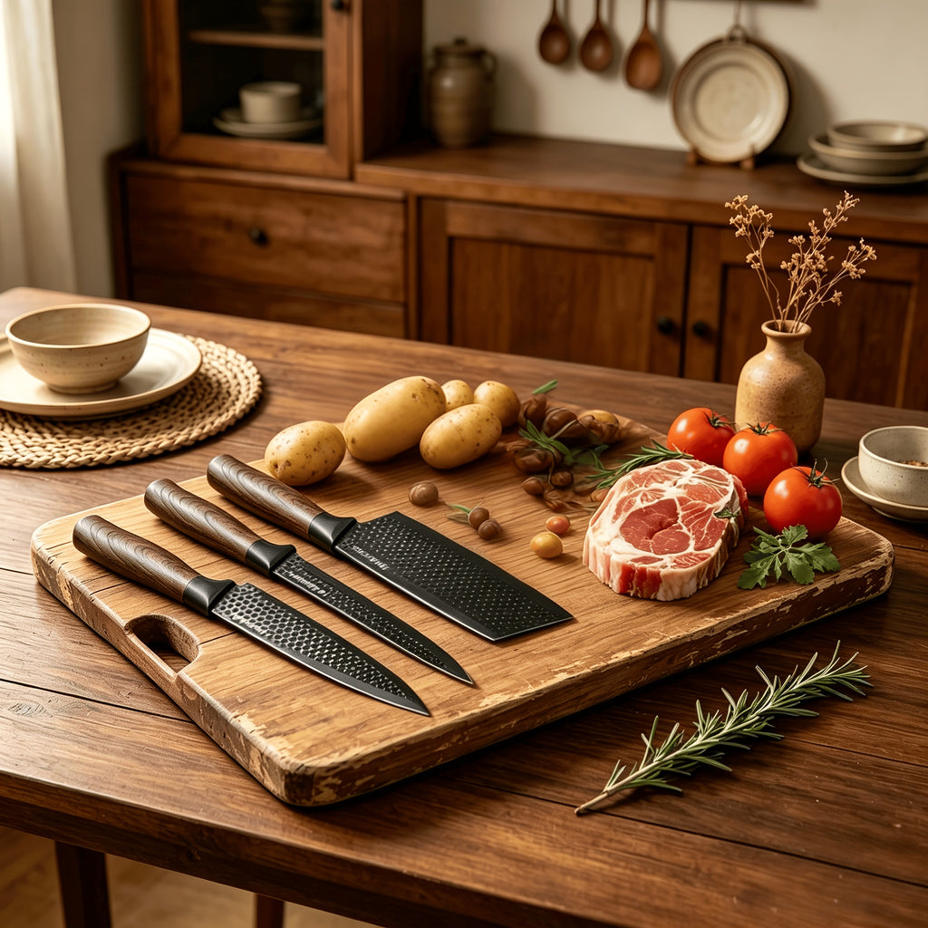 Ultra-sharp And Durable 6pcs Kitchen Knife Set, Carbon Steel Blades with Non-slip Handles, Ideal for Home Kitchen Cooking, Suitable for Outdoor Camping, Barbecues And Various Occasions, Packaged In An Elegant Gift Box.