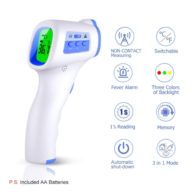 Non-Touch Forehead Thermometer 3-in-1 Mode, Digital Infrared Thermometer for Adults & Babies with 3-Color Backlight Fever Alarm Silent & Memory Mode, Fast Accurate Home Medical Travel Thermometer