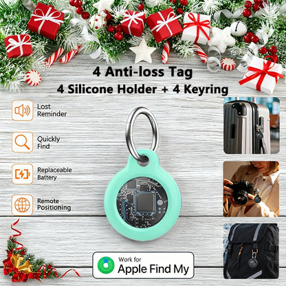 AirTag Holder with Keyring & Silicone Case – 1/2/3/4/6 Pack Item Finder Tracker, Works with Apple Find My, 1-Year Battery, Anti-Loss for Keys Luggage Wallet – White, Black, Pink & Green