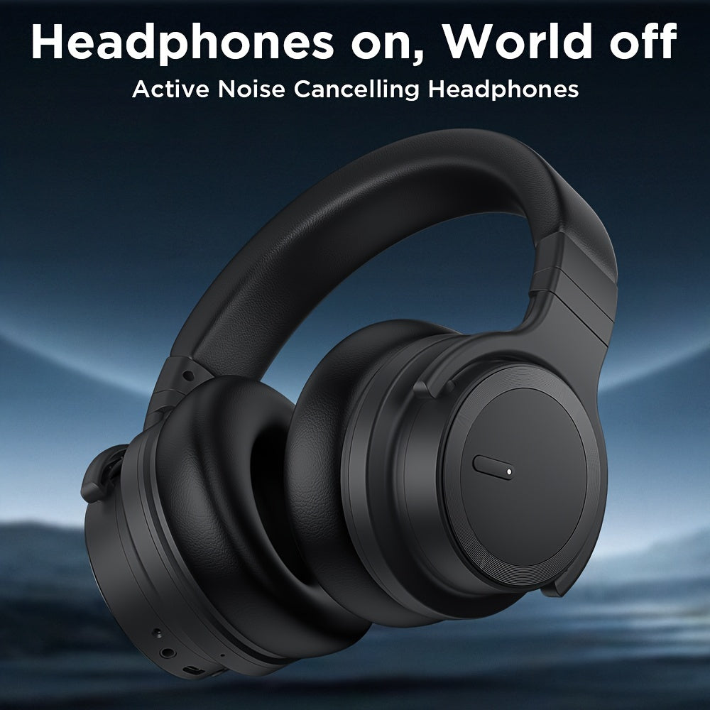 Over-Ear ANC Headphones 32dB Noise Cancelling – Wireless Bluetooth, 30H Playtime, Rich Bass, Built-in Mic, Memory Foam Ear Pads, Adjustable Headband – Black, Red, Blue, Green, Pink & Yellow