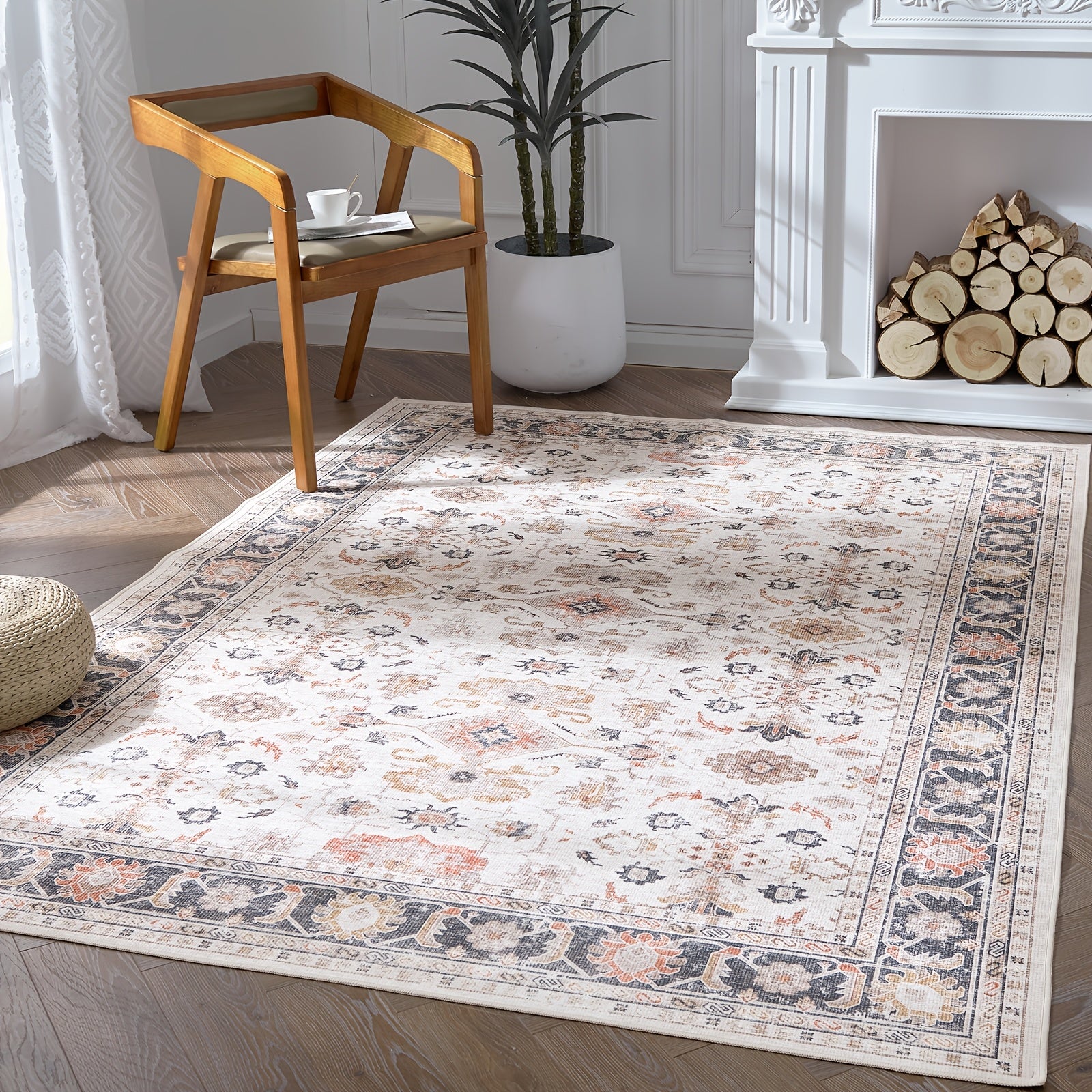 JINCHAN 8x10 Washable Vintage Floral Area Rug – Boho Retro Thin Accent Carpet for Living Room, Bedroom, Kitchen & Farmhouse, Multiple Colours | ShopVora CA