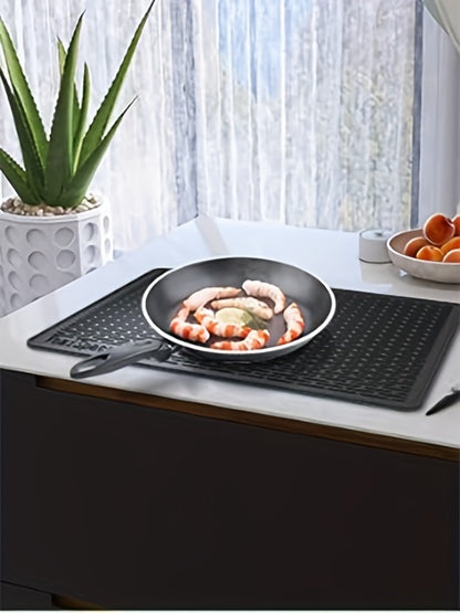 Silicone Stove Top Cover Mat 28"x20" Heat Resistant Glass Cooktop Protector – Extra Large Non-Slip Dish Drying Mat for Electric Induction Ceramic RV Range, Black