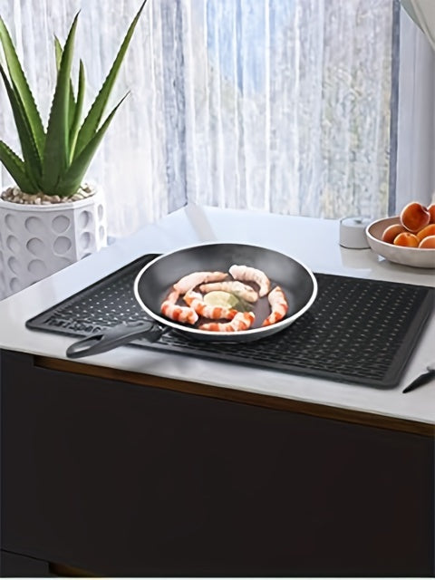 1pc Extra Large Silicone Stove Top Cover Mat, 28"x20" Heat Resistant Cooktop Protector for Glass Stovetop, Flat RV Range Cover, Multipurpose Countertop & Dish Drying Mat, Black