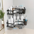 Corner Shower Caddy, 2 Pack Adhesive Shower Corner Organizer Shelves, No Drilling Stainless Steel Shower Storage Rack with Hooks&Toothpaste Holder for Bathroom, Dorm and Kitchen