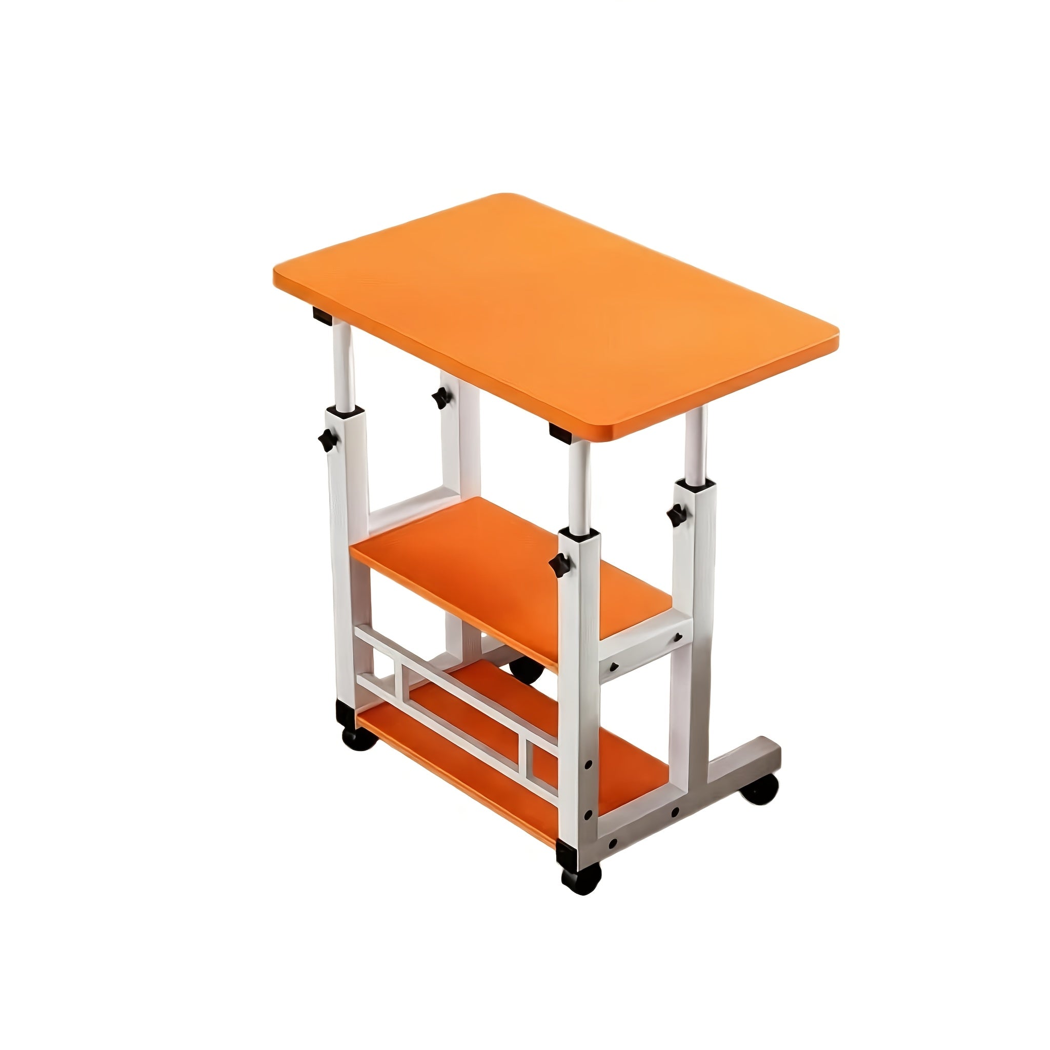 Three-Tier Mobile Lifting Desk with Wheels, Portable Side Table with Three-Layer Storage, Space-Saving Laptop Desk Suitable for Small Spaces Beside Sofas