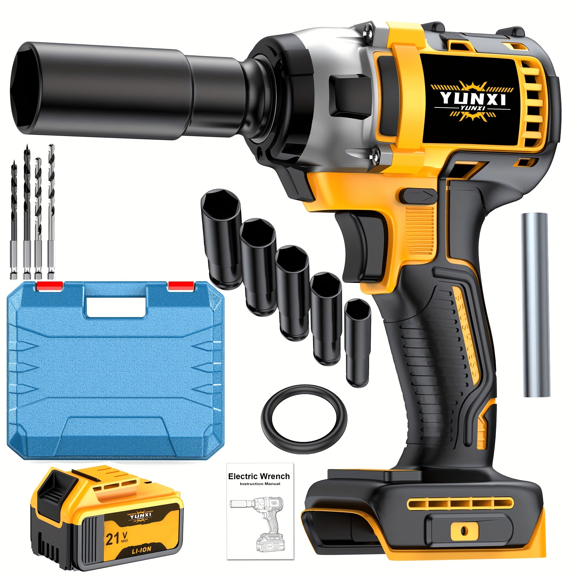 21V Brushless Lithium Cordless Impact Wrench + Drill Kit, Wireless Impact Gun Drill. Optional Toolbox, Charger, Sockets And Complete Accessories. Suitable for Car And Home Use, Ideal Gift for Men, Perfect for Father's Day.