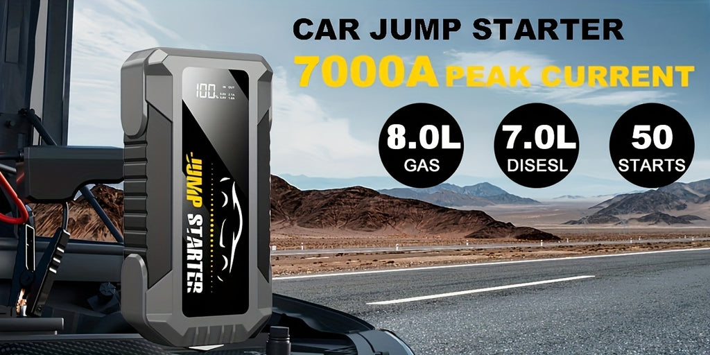 7000A Peak Car Jump Starter Only Optional 7000A Peak Portable Car Jump Starter With Air Pump, Jump Starter Para, Car Accessories Tools, LED Light, Tire Inflator Battery Booster With Led Flashlight And Jumper Cable, Car Battery Charger, Power Bank